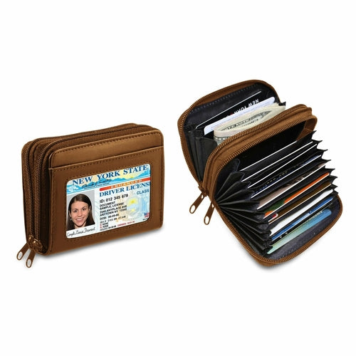 RFID Genuine Leather Credit Card Wallet for Women w/ ID Display Window '