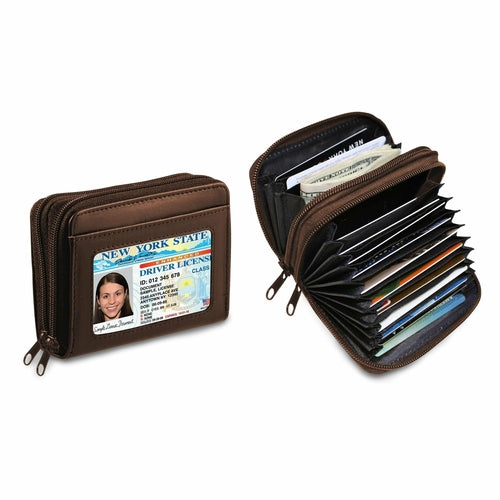 RFID Genuine Leather Credit Card Wallet for Women w/ ID Display Window '