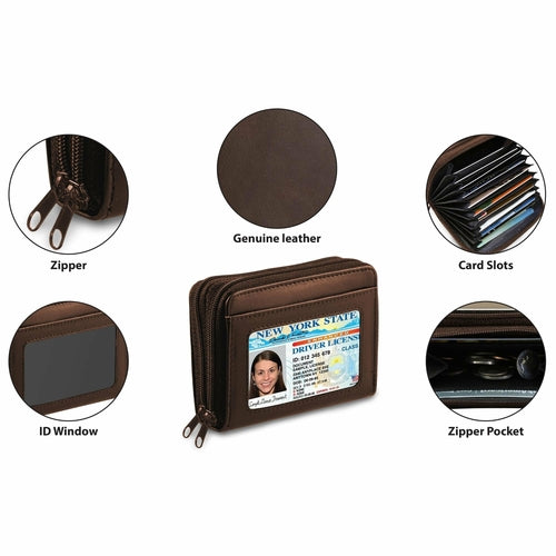 RFID Genuine Leather Credit Card Wallet for Women w/ ID Display Window '