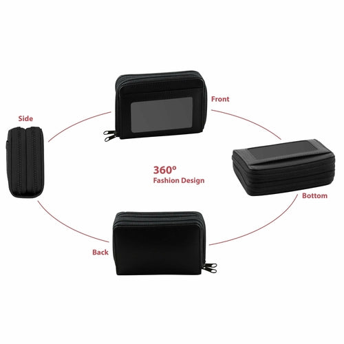 RFID Genuine Leather Credit Card Wallet for Women w/ ID Display Window '